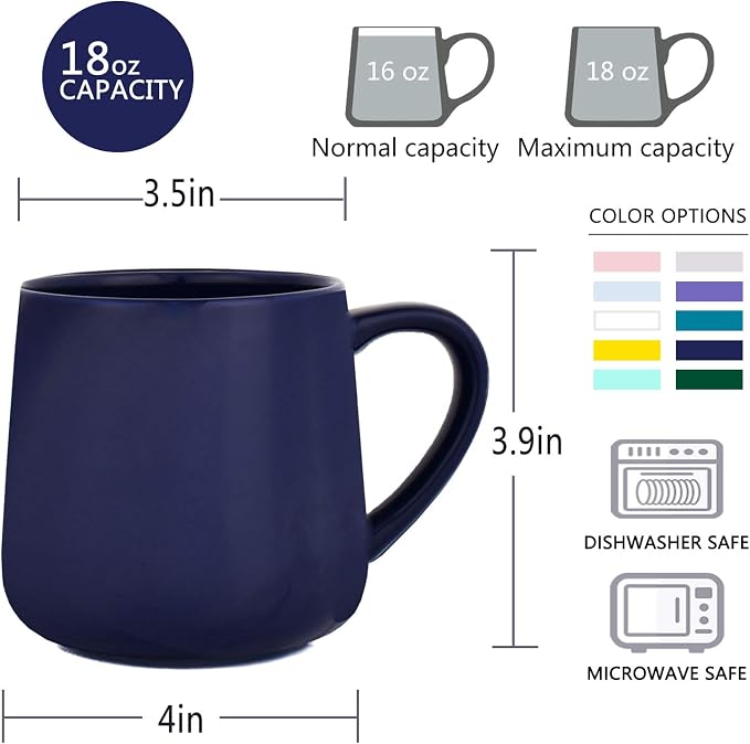 Bosmarlin Glossy Ceramic Coffee Mugs Set of 2, Tea Cup for Office and Home, 18 oz, Suitable for Dishwasher and Microwave(Royal Blue, 2) - Image 3