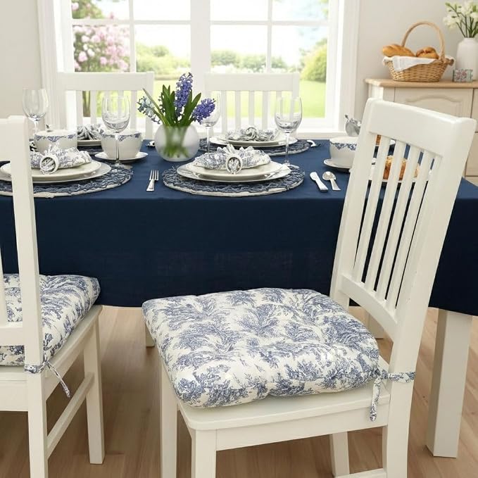 Barnett Home Decor Chair Cushions for Dining Chairs - 15x17 Kitchen Chair Cushions - Machine Washable, 100% Cotton - Made in USA - Latex Foam Comfort Chair Pads - Jamille Toile Small Pack of 4 - Image 2