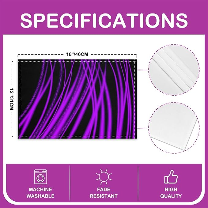 Feelyou Purple Stripes Placemat for Kitchen Dining Table Decor Indoor Outdoor 18"x12" Ombre Purple Black Placemats Set of 4 forChildren Abstract Table Place Mats, Set Modern Art - Image 4