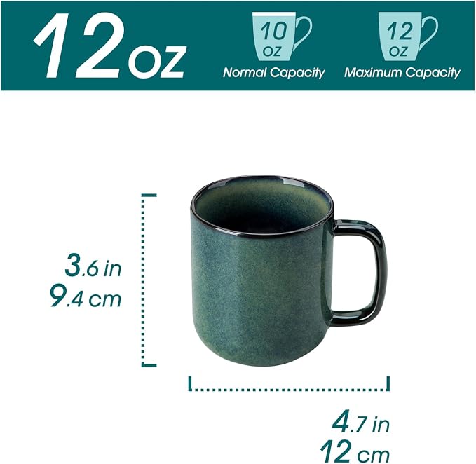 vancasso STARRY Coffee Mugs Set, 12 oz Ceramic Coffee Cups for Latte Hot Tea Cappuccino Cocoa Milk Stoneware Cups Set of 6, Dishwasher & Microwave Safe, Green - Image 2