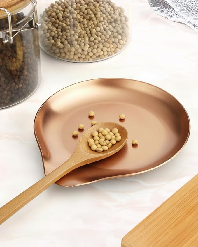 VanlonPro Stainless Steel Spoon Rest, Spatula Ladle Holder, Stainless Steel Utensil Spoon Rest Holder, Brushed Finish, Dishwasher Safe 5.9 x 5.1 Inch (Round Rose Gold 1PC) - Image 6
