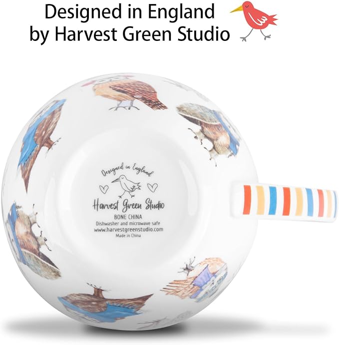 Cute Autumn Owls Coffee Mug, 20 oz Bone China Mugs with Charming Owls in Color Scarves and Hats, Perfect Brithday and Christmas Gift for Bird Enthusiasts, Designed in England by Harvest Green Studio - Image 7