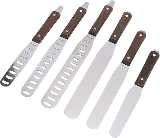 6Pcs Straight Icing Spatula Set, Cake Decorating Icing Spatula, Wooden Handle Frosting Spatulas and Cake Stripping Tool, for Baking Mixing, Smearing, Scratching