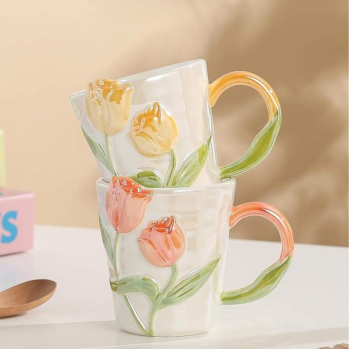 Hand Drawn Ceramic Coffee Mug 11.8Oz, Personalized Cute Tea Cup for Women, Unique Gift for Mom Wife Best Friend, Home Office Use, Orange Color - Image 5