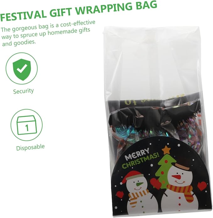 PRETYZOOM 50sets Christmas Pastry Packing Bags Festive Wrap for Homemade Bread Treats Xmas Design for Cookies Packaging - Image 8