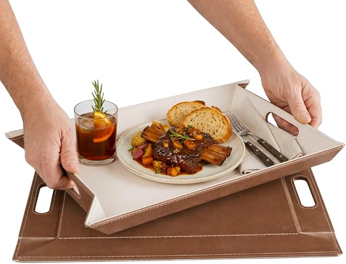 2-in-1 Serving Tray & Placemat | Faux Leather & Reversible | Lays Flat as a Placemat or Folds into an Ottoman Food Tray, Easy to Clean by FREEFORM