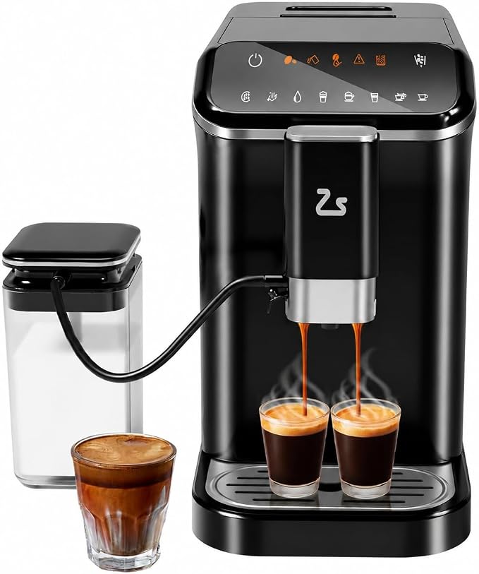 Fully Automatic Espresso Machine with Grinder, 20 Bar Coffee Maker with Dual Boiler System, One Touch Latte Cappuccino Maker with Auto Milk Frother, 1.5L Water Tank for Home Office by JustSmart