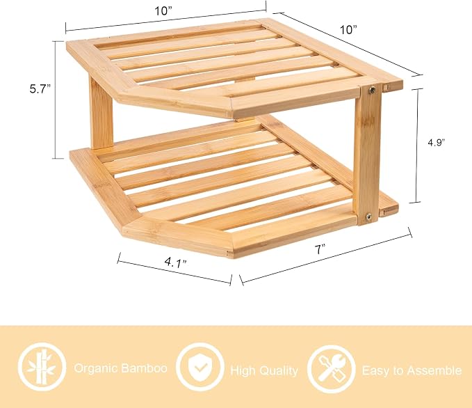 VERTORGAN 2 Tier Bamboo Dish Drying Rack,Corner Shelf 2 Pack | Pantry Storage,Dish Rack,Spice Rack,Corner Organizer,Kitchen Counter Shelves,Kitchen Storage,Holds Plates - Image 3