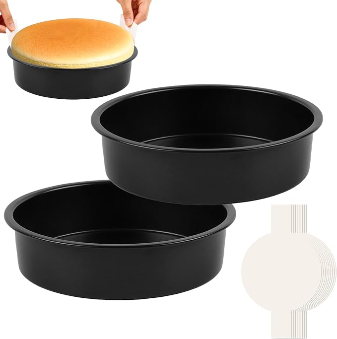 10 Inch Cake Pan Set of 2 - Nonstick Carbon Steel Round Cake Baking Pans with Parchment Paper, Dishwasher Safe, Durable for Large Layer Cakes, Birthday & Christmas Baking by Unknown