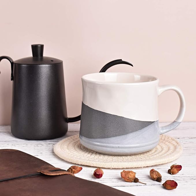 Bosmarlin Large Stoneware Coffee Mug, Big Tea Cup for Office and Home, 21 Oz, Dishwasher and Microwave Safe, 1 PCS (Geometry-Grey) - Image 4