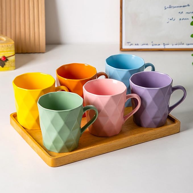 11 Ounce Porcelain Mugs, Set of 6, Tea and Cocoa Mug Set, Blue, Matte - Image 5