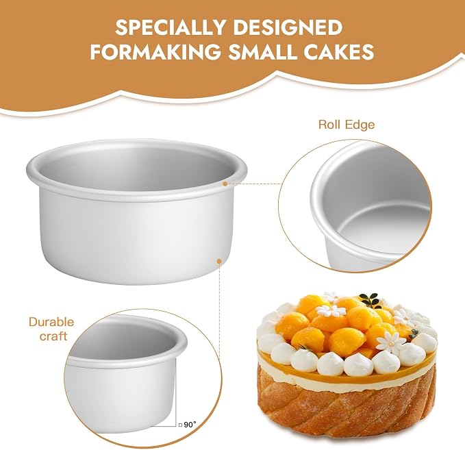6 Inch Round Cake Pan, 6x3 inch 3 Set Anodized Aluminum Round Baking Pan, Small Cake Pan Non-Toxic & Heavy Duty, Deep Side, Easy Clean & Dishwasher Safe - Image 3
