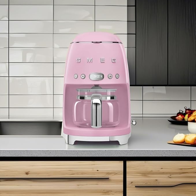 Smeg 50's Retro Style Aesthetic Drip Coffee Machine with 10 Cup Glass Carafe, Auto Start Feature, Keep Warm Plate, and Two Coffee Strength Settings (Pink) - Image 5