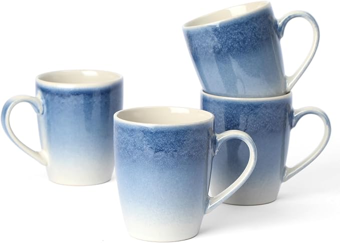 famiware Coffee Mugs Set, 13oz Mug Set of 4, Stoneware Cups for Latte, Hot Tea, Mocha, Cocoa, Cappuccino, Microwave and Dishwasher Safe, Glacier Series, Azure Blue by Famiware