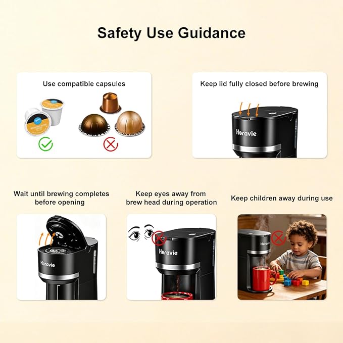 Horavie Small Single Serve Coffee Maker for K Cup and Grounds, Fast Brew One Cup Coffee Machine with One Button, 6 to 12 oz. Brew Sizes, Perfect for Home and Travel, Black - Image 8