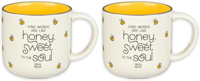 Christian Art Gifts Large Ceramic Coffee & Tea Mug for Women: Kind Words are Like Honey Inspirational Bible Verse, Cute Microwave/Dishwasher Safe Bumble Bee Cup, Yellow/White, 15 oz. (Pack of 2) by ChristianArtGifts