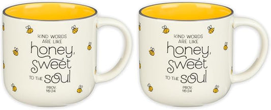 Christian Art Gifts Large Ceramic Coffee & Tea Mug for Women: Kind Words are Like Honey Inspirational Bible Verse, Cute Microwave/Dishwasher Safe Bumble Bee Cup, Yellow/White, 15 oz. (Pack of 2) by ChristianArtGifts