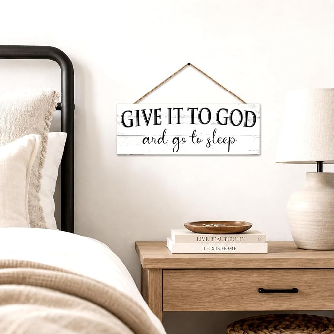 Give It to God and Go to Sleep Sign: Religious Wall Decor for Bedroom, Rustic Farmhouse Canvas Wall Art 6x14.5 Inches, Inspirational Quotes Hanging Plaque Above Bed, Christian Home Decor - Image 6