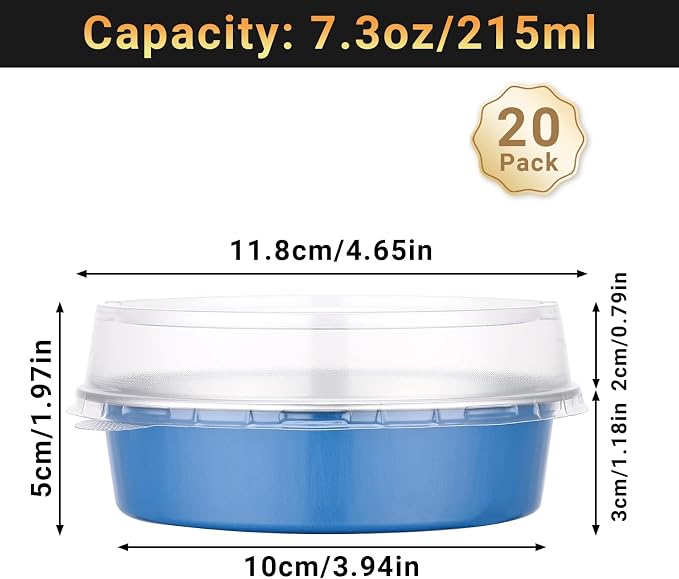 Beasea Mini Tart Pans with Lids 20 Pack, 4" 7.3oz Disposable Aluminum Foil Baking Tins Cups Round Pie Container for Individual Cupcake Dessert Muffin Cheesecake Quiche - Moon Blue - Image 2