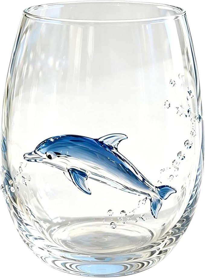 Ocean Themed Dolphin Hand-Blown Coastal Glassware | Ocean Themed Octopus Glassware Hand Blown Coastal Stemless Wine Glasses - Unique Coastal Decor Gift for Ocean Lovers by Unknown