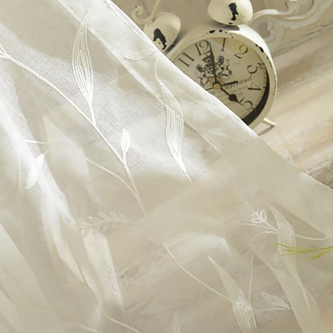 Semi-Sheer Elegant Embroidered Solid White Rod Pocket Window Sheer Curtains/Drape/Panels/Treatment 54 x 84,Two Panels - Image 3