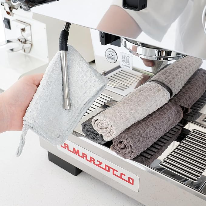 watchget 4 Pack Microfiber Espresso Barista Cleaning Towels, Light Brown | Professional 12"x12" Lint-free Rags; Highly Absorbent Cleaning Towels for Espresso Steam Wands & Coffee Bar Counters - Image 7