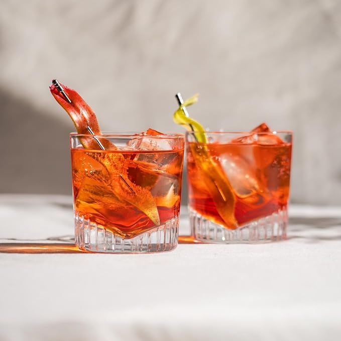 NUDE Whiskey Glasses Set of 4 – Caldera 11 oz Lead-Free Crystal Old Fashioned Rocks Glasses for Whisky, Scotch & Bourbon – V-Shape Motif Base, Dishwasher Safe Barware - Image 3
