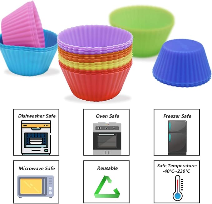 24 Pack Silicone Baking Cups Reusable Muffin Liners Non-Stick Cup Cake Molds Set Cupcake Silicone Liner Standard Size Silicone Cupcake Holder Reusable Cupcake Liners Christmas Gift (8 Rainbow Colors) - Image 4