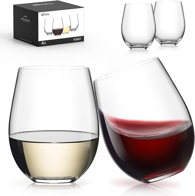 Stemless Wine Glasses Set of 4, 18oz Red White Wine Glass, No Stem | Glassware, Sturdy Drinking Glass, Home Bar, Daily Use, Hosting, Evening Party, Birthdays, Housewarming by LUNAMANTHA