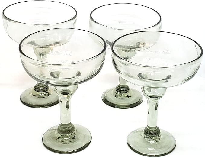Clear Large 14 oz Margarita Glasses (set of 4), Recycled Glass, Lead-free, Toxin-Free by MexHandcraft