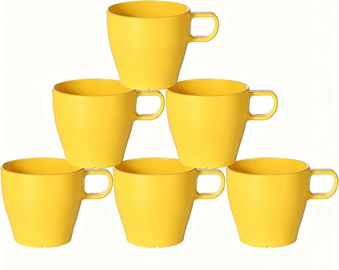6-Pack 10oz Unbreakable Coffee Mugs, Microwave Safe Premium Drinkware (Up to 320℉), Lightweight Shatterproof Cups for Keurig, Kids, RV & Camping, BPA-Free (Yellow) by GESHUPOR