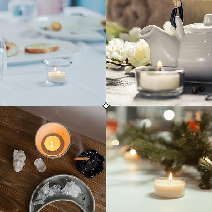 25PCS Pure White Beeswax Tealight Candles, Natural Scent, Clear Cup