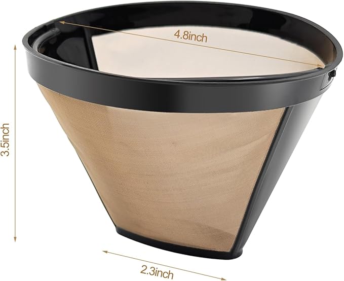 Gold Coffee Filter Reusable #4 Cone Coffee Filters Basket Replacement fits Cuisinart/Ninja Coffee Makers and Brewers (1)