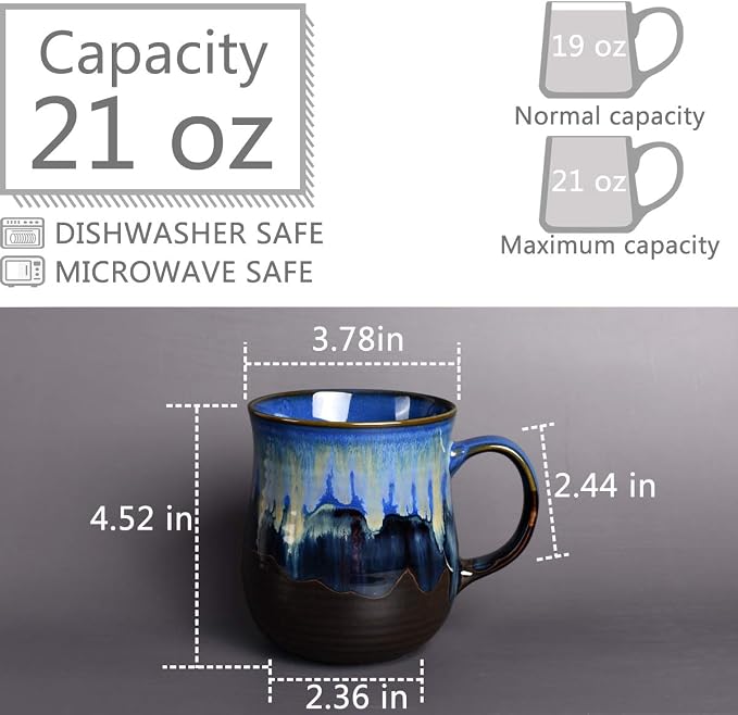 Bosmarlin Large Ceramic Coffee Mug, Blue Big Tea Cup for Office and Home, 21 Oz, Dishwasher and Microwave Safe, 1 PCS - Image 2