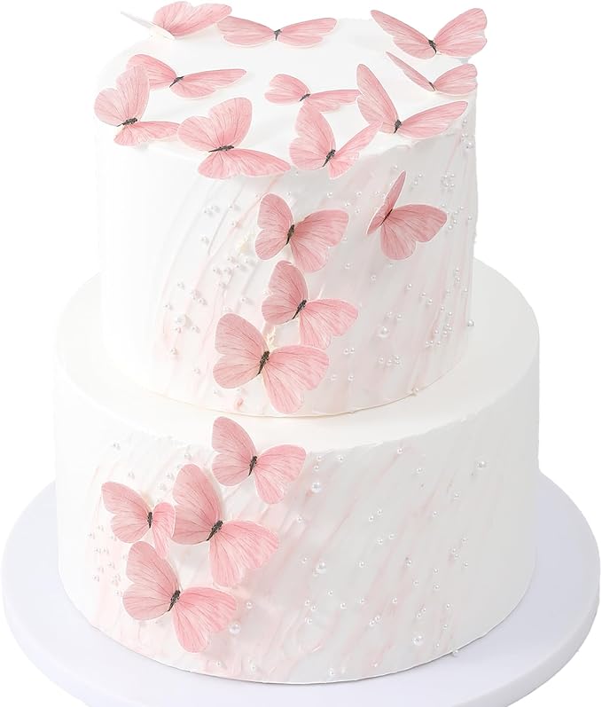 58Pcs Pink Edible Butterflies Cake Toppers Cake Cupcake Decoration | Wafer Glutinous Paper Butterfly Colorful Small Pastel Cupcake Topper Decoratings for Wedding Birthday Baby Shower(Mix Size) by YOcity