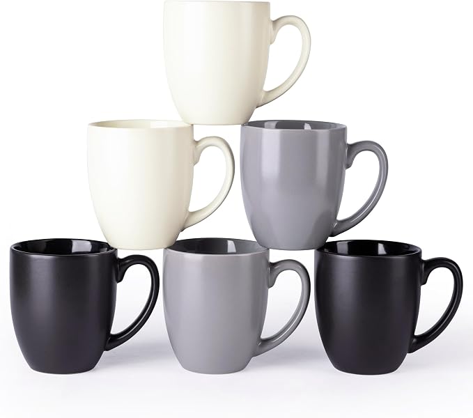 AmorArc 16 oz Coffee Mugs Set of 6, Large Ceramic Coffee Cups Set | Classic Coffee Mugs Set for Men,Women,Tea/Latte/Cappuccino/Cocoa. Dishwasher&Microwave Safe by AmorArc