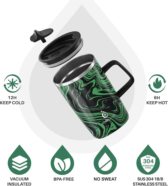 Ideus 16 oz Insulated Stainless Steel Coffee Mug with Lid, Green Zebra | Perfect for home, office, or daily use| Easy to clean wide mouth| Sweat-proof| On the go - Image 2