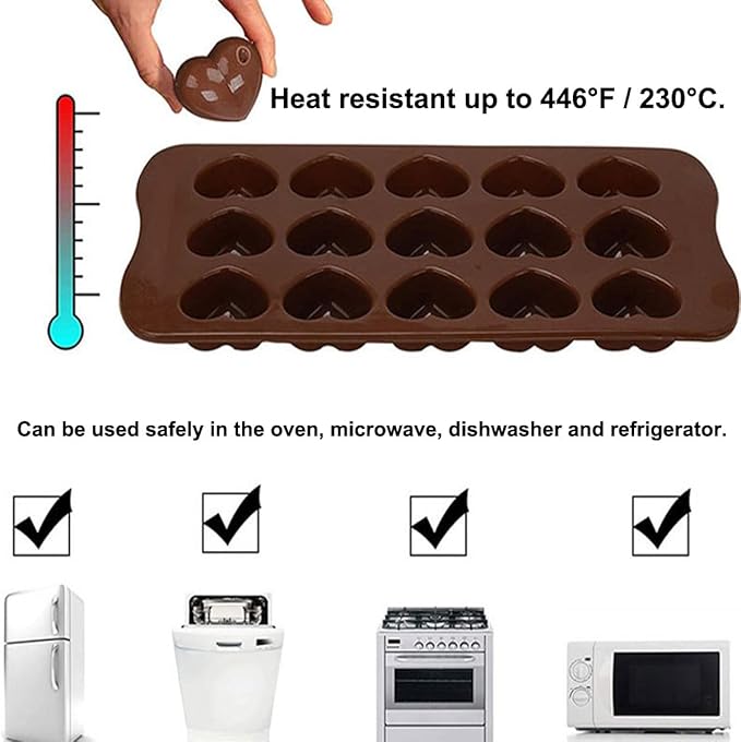 LeLehome Silicone Heart Shape Mold for for Valentine's Day Birthday Festival Holiday Cake Decoration Fondant Jelly Chocolate Mousse 15 Holes Non-Stick Semicircle Bakeware
