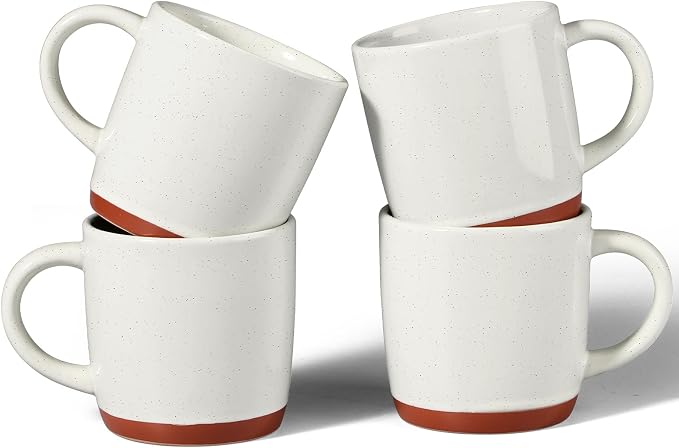 E-far Ceramic Coffee Mug Set of 4, 12oz Stoneware Coffee Cup with Handle, Porcelain Tea Cups, Modern Farmhouse Latte Mug Gift Set for Women & Men, Microwave Safe, Speckled White by E-far