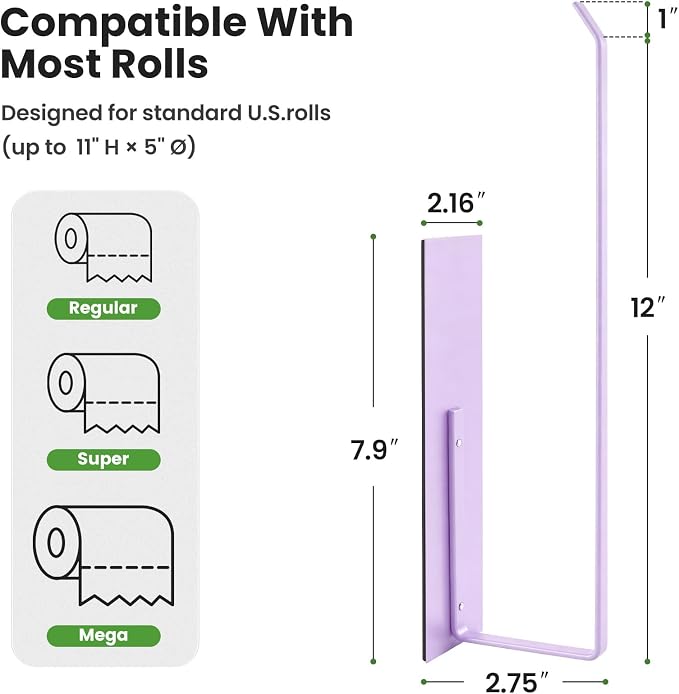 Magnetic Paper Towel Holder for Fridge, Toilet Paper Roll Holder Magnetic Paper Towel Rack Wall Mount Fridge Organizer for Papers Towel Roll Bathroom Toilet Garage RV Decor Kitchen Organization Purple - Image 3