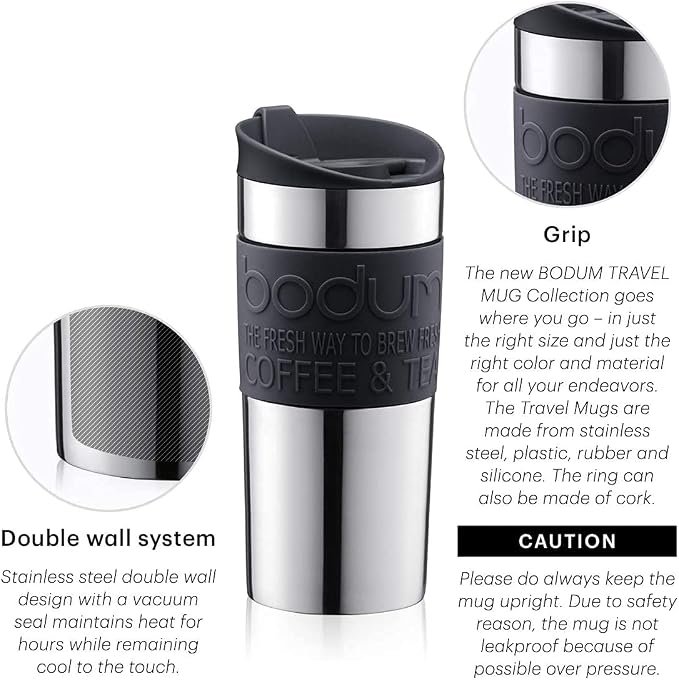 Bodum 11068-01 Vacuum Travel Mug, 0.35 L - Small, Black 1 Count (Pack of 1) - Image 4