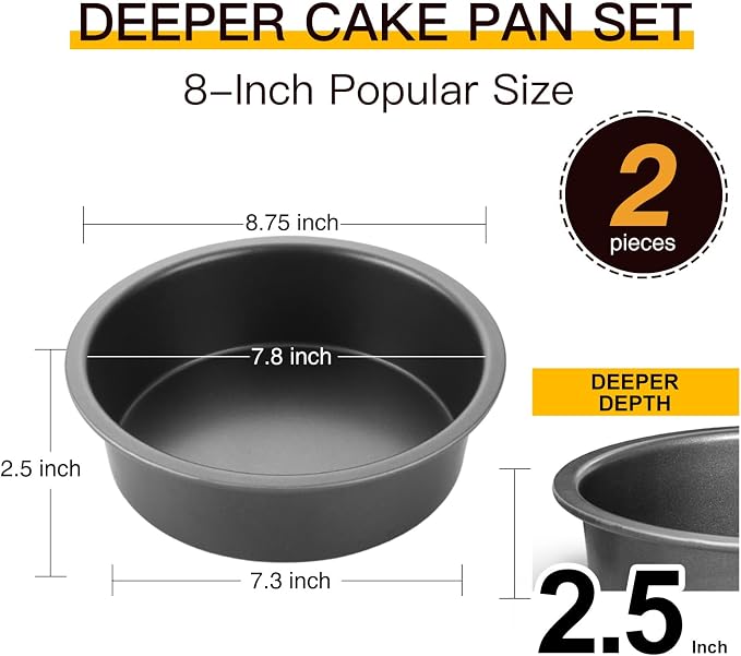 Round Cake Pan Set for Baking, 8 Inch, Nonstick Deeper Circle Cake Pans with Wider Grips, 2 Pieces Layer Cake Tin, Cheesecake Mold, Huty Duty, Dishwasher Safe - Grey - Image 4