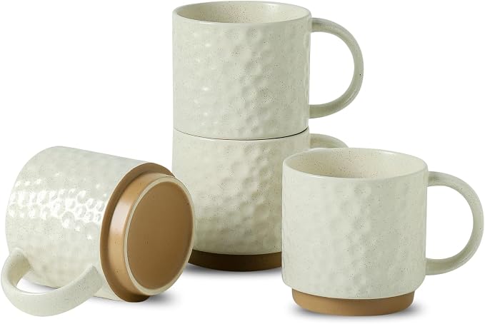 Nihow 16OZ Stackable Coffee Mug Set, Large Ceramic Coffee Mug Set of 4,Coffee Cup Set for Cappuccino/Latte/Cocoa,Dishwasher & Microwave Safe, Matte White by Nihow