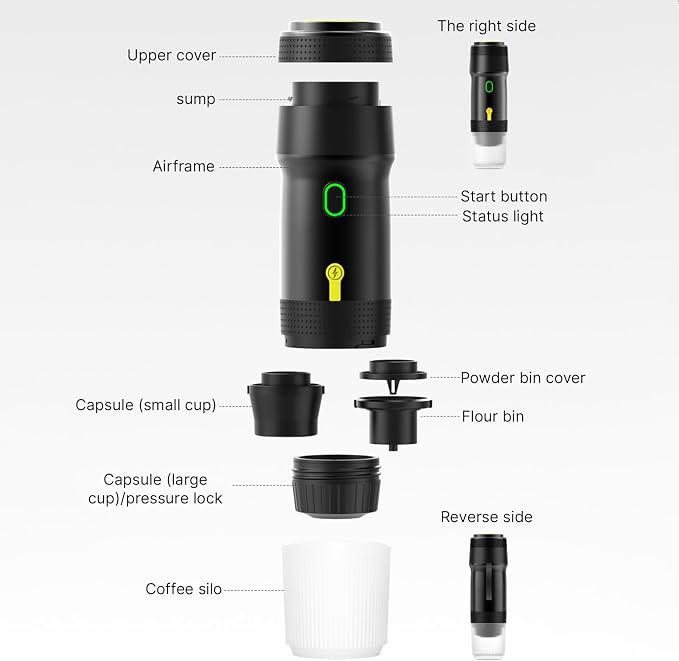 Portable Coffee Maker 3 in 1 Cordless Electric Coffee Machine Compatible with Capsule and Ground Coffee, Cold Brew and Heating, Mini Travel Coffee Maker with 120ml Cup, USB (White) - Image 4