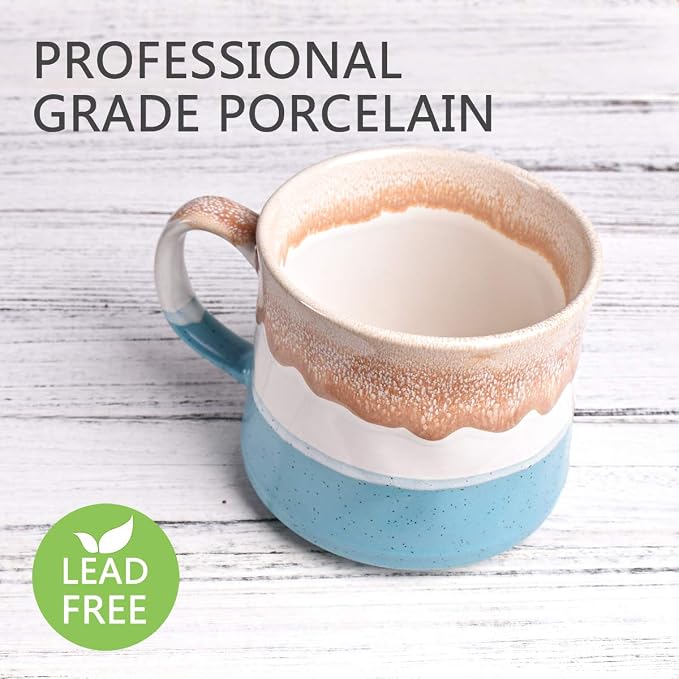 Bosmarlin Large Ceramic Coffee Mug, Big Tea Cup, 7 Colors to Choose, 21 Oz, Dishwasher and Microwave Safe, 1 PCS (Blue&White) - Image 3