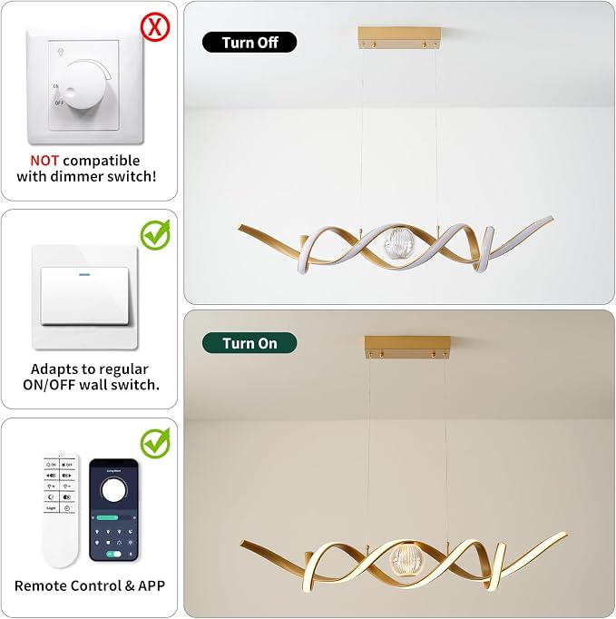 ORANOOR LED Modern Chandelier 39inch Dimmable Kitchen Island Pendant Lights | Gold Chandelier Light Fixtures, Linear Wave Spiral LED Pendant Lighting Over Island, Dining Room Lights Ceiling Hanging, 36W - Image 6