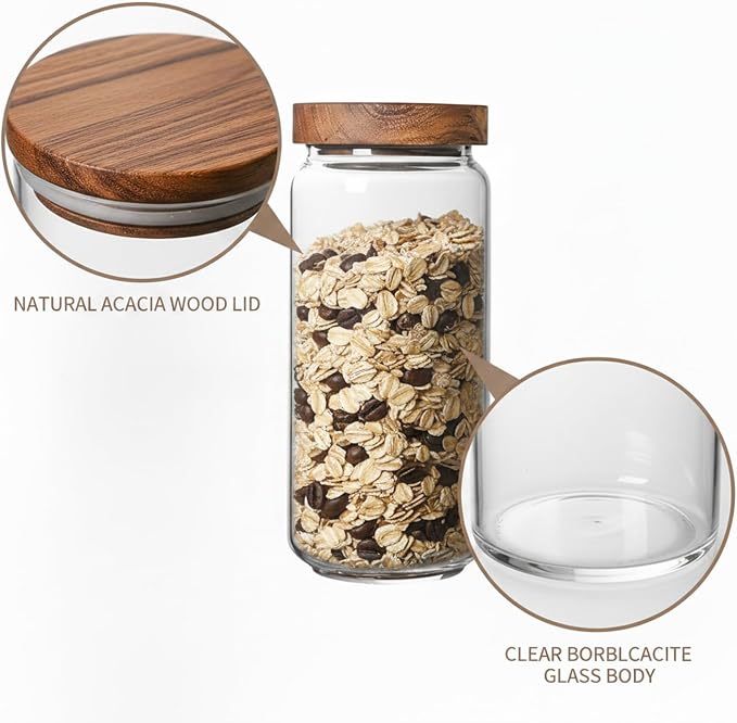 Clear Glass Storage Jar with Acacia Wood Lid for Pantry Organization - High Borosilicate Kitchen Canister - Image 6