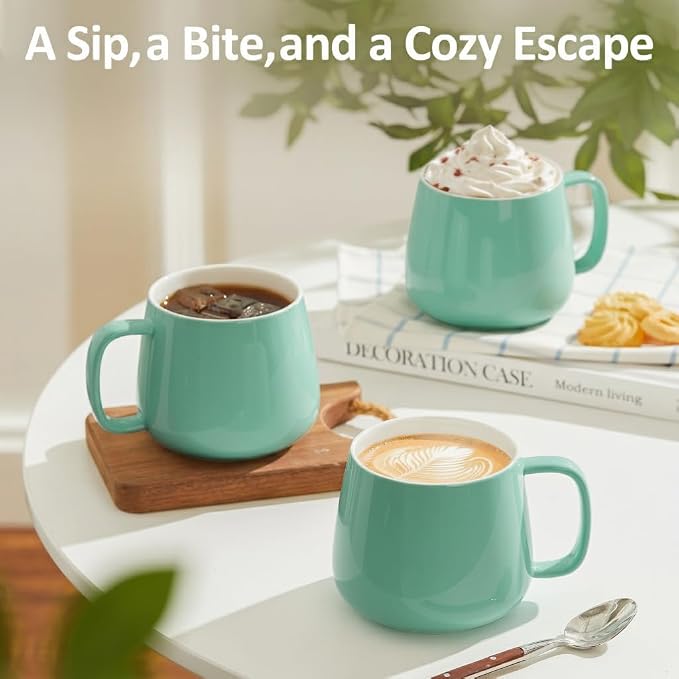 Teocera 16oz Ceramic Coffee Mugs Set of 4 – Stackable Latte Cups, Microwave, Dishwasher & Oven Safe – Ideal for Coffee, Cappuccino, Hot Chocolate, Housewarming Gifts, Mint Green - Image 5