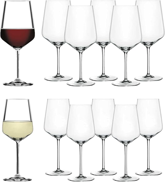 Spiegelau Style Red and White Wine Glasses, Modern Stemmed Wine Glasses, Elegant Glassware for Dinner Parties, Home Bar Cart Accessories, Hosting Essentials, and Wedding Gifts, Set of 12 by Spiegelau
