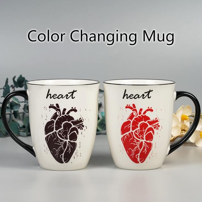 Ceramic Color Changing Mug Birthday Gifts for Men Women Heat Changing Coffee Mug Cup with Heart 16 oz - Image 4
